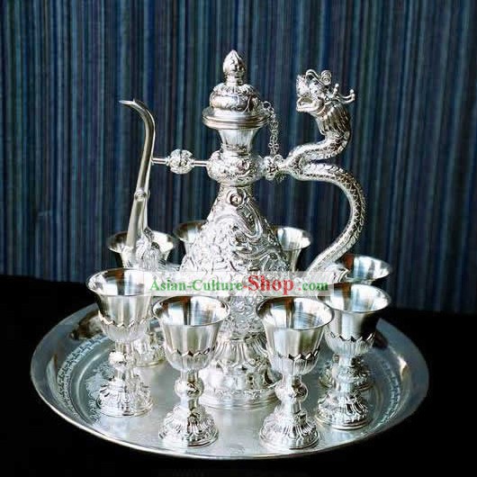 Hand Made Pure Silver Neuf Dragons Bouteille (10 pièces Set)