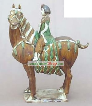 Chinois classique Archaized Tang San Cai Statue-Tang Dynasty équitation grosse femme