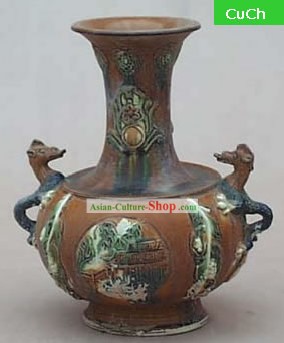 Chinois classique Archaized Tang San Cai-Dragon Statue Amphora Jar