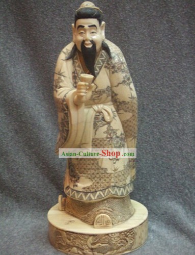 Chinese Classic Ox Knochen Handwerk Skulptur Statue-Lu Yu Tea Tasting
