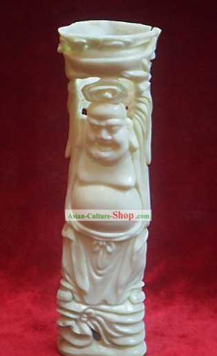 Chinese Classic Ox Bone Handicraft Sculpture Pencial Vase-Ni Le Fo