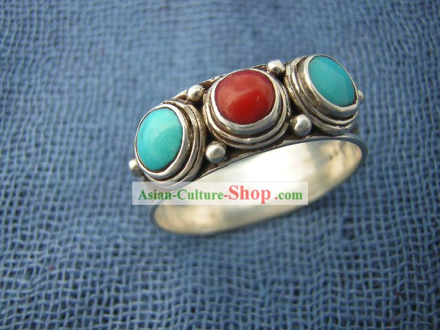 Тибет Три цвета Серебряное кольцо