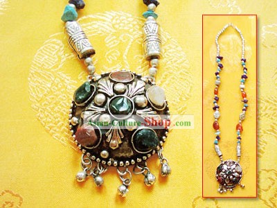 Тибет природных Серебряный Агат ожерелье