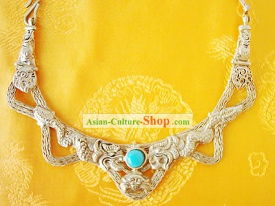 Тибет природных Серебряный Дракон Ожерелье