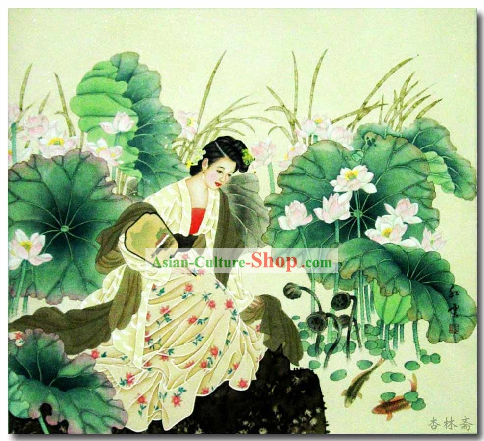 Pintura clássica chinesa tradicional-Antiga Beleza Xi Shi