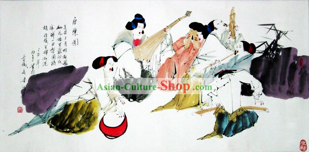 Clásico chino tradicional pintura de la dinastía Tang, la felicidad