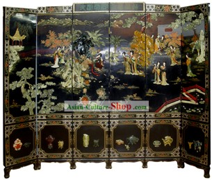 中国ハンドは、漆器スクリーン清朝の美女メイド