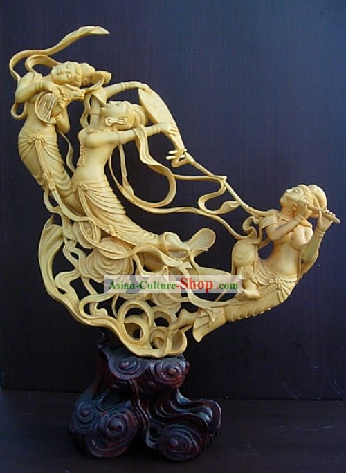 Chinese Hand Carved Sculpture-Ancient Flying Angel