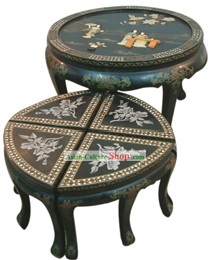 中国の古典宮殿漆器のテーブルとスツールのセット