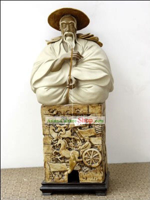 Hecho a mano Foshan Shi Wan Cerámica Artística Estatua-Jiang Taigong