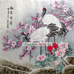 Chino pintado a mano de pintura por Qin Xia-antigua Grúas