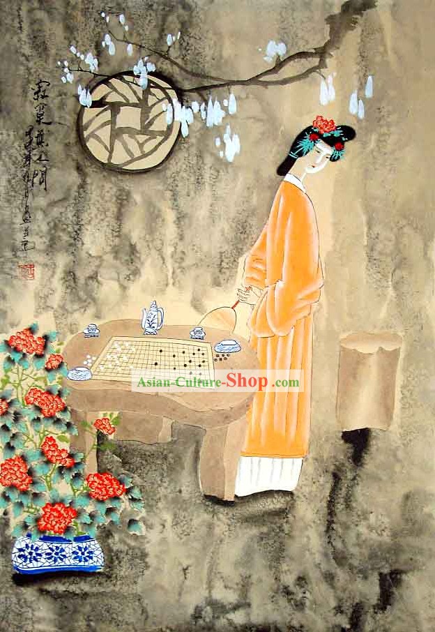 Lave chino tradicional pintura-Wise belleza Jugando El Ajedrez