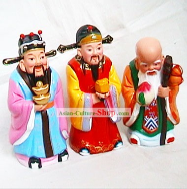 Hecho a mano Beijing Títere de arcilla, suerte, salud y riqueza Hadas (tres piezas)