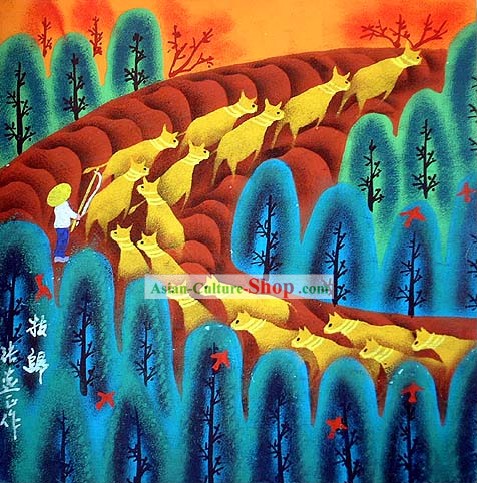 Shan Xi Folk Farmer Painting-Going Home after Working All Day