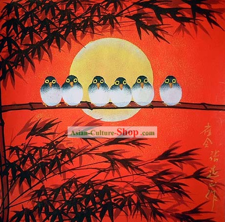 Shan Xi Folk Fazendeiro Reunião Pintura Sparrow-