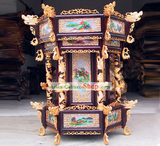 Gran mano clásico chino hizo octogonal Dragons linterna palacio