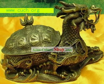 Elegante dragón chino de bronce tortuga Estatua