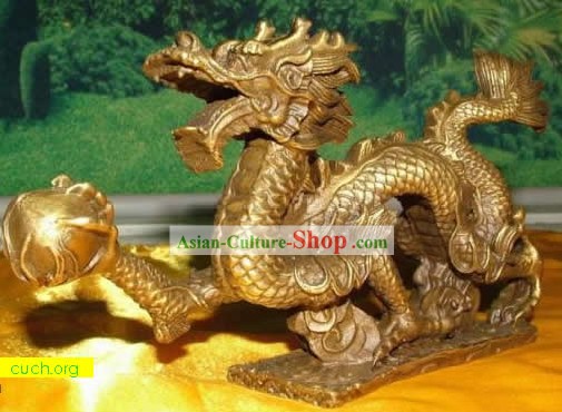 Impresionante estatua de bronce del dragón chino