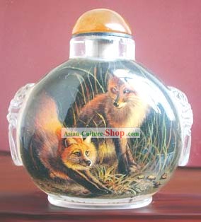 Snuff Bottles With Inside Painting Chinese Animal Series-Fox Lovers