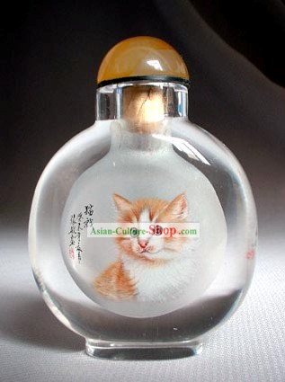 Snuff Bottles With Inside Painting Chinese Animal Series-Lovely Cat