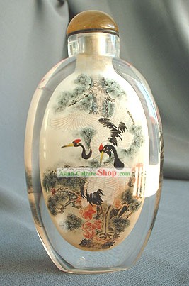 Snuff Bottles With Inside Painting Birds Series-Crane Couple