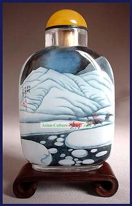 絵画風景の雪山をシリーズは、クロス内部にスナッフボトル