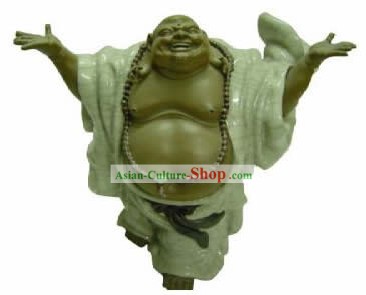 Figuras de porcelana china de monje Shi Wan-sabio y feliz