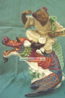 Chinese Porcelain Figurine/Statue from Shi Wan-Flying on Dragon