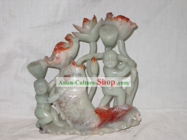 Raros chinês Branco Lotus Escultura Jade