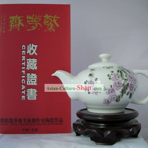 Chinese Jingde Town Ceramics Teapot-Purple Flower