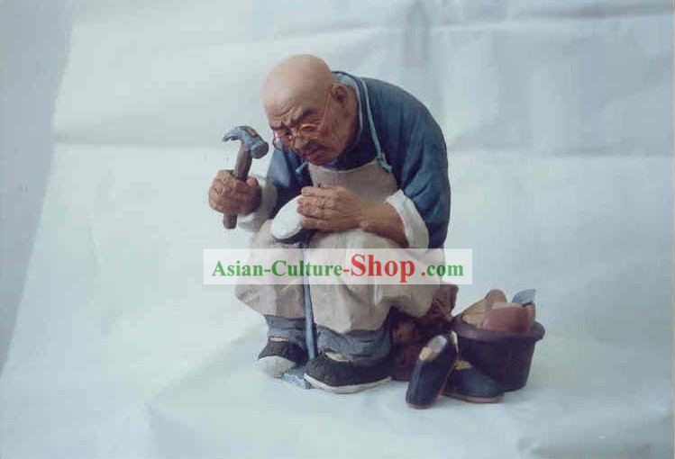 Chino pintado a mano Escultura de figurilla de barro Zhang-fabricante de calzado