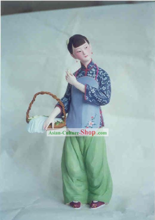 Mano China Escultura Arte pintado de figurilla de barro Zhang-Chica País Balan