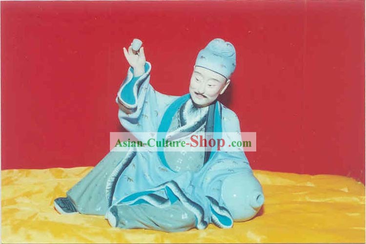 Chinese Art Mão escultura pintada de Figurine da argila Zhang-Poeta Tai Bai ficou bêbado