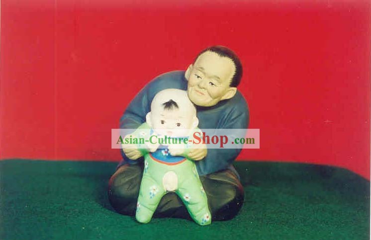 Chino pintado a mano Escultura de figurilla de barro Zhang-Grandmather Amor