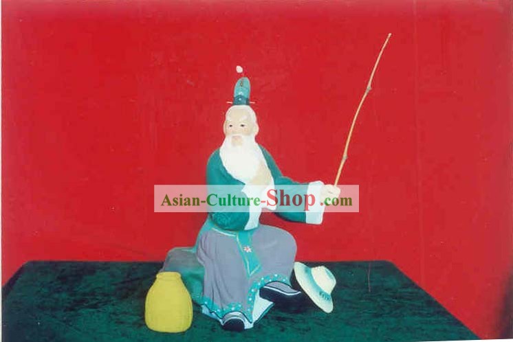 中国ハンドは、粘土の置物張フィッシングオールドマンの彫刻の芸術を塗装