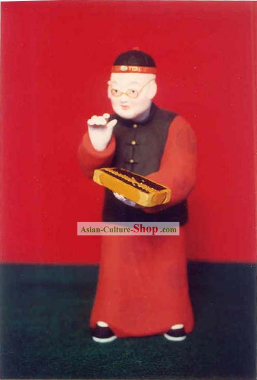 Chino pintado a mano Escultura de figurilla de barro Zhang-Contabilidad Casa señor