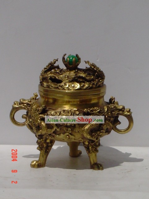 Chinese Classic Brass Statue-antico palazzo Nine Dragons Incensiere