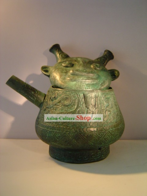China clásica de bronce Ware archaize-Man cara Hervidor