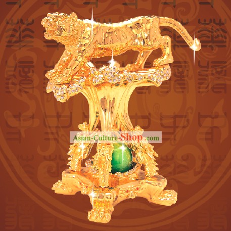 China Classic Gold Lotus Quemador de incienso-El Tigre y el Dragón