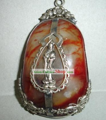 Chinese Rare Amber and Silver Pendant