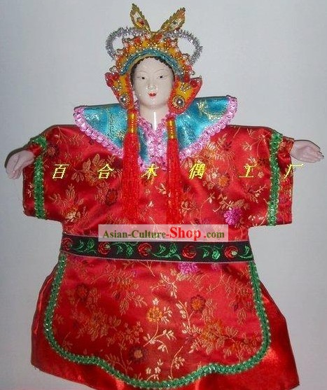 中国の古典ハンドパペット - 美しい花嫁伝統的な赤結婚式の衣装で