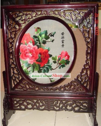 Chinese Classic Double-Sided Broderie Artisanat-floraison richesse et honneur