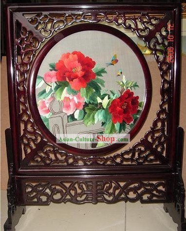 Chinese Classic Double-Sided Broderie Artisanat-Riches et Honneur Pivoine