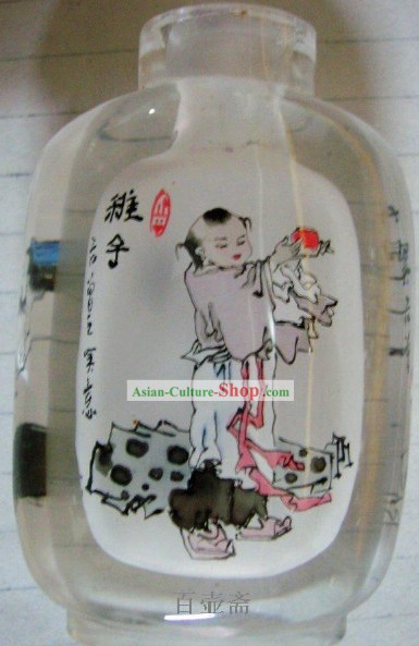 Snuff Bottle Clássica Chinesa Com Kid Dentro Pintura Antiga-
