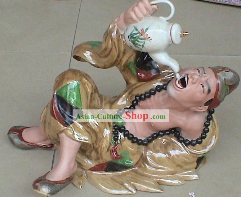 Splendida Statua cinese Ceramica da collezione-Ubriaco Gong Ji