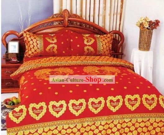 Классическая Китайская Хлопок Свадебный Кровать подшивок (Четыре пьесы)-любовник