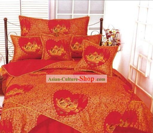 Классическая Китайская Хлопок Свадебный Кровать подшивок (Четыре пьесы)-мандаринка