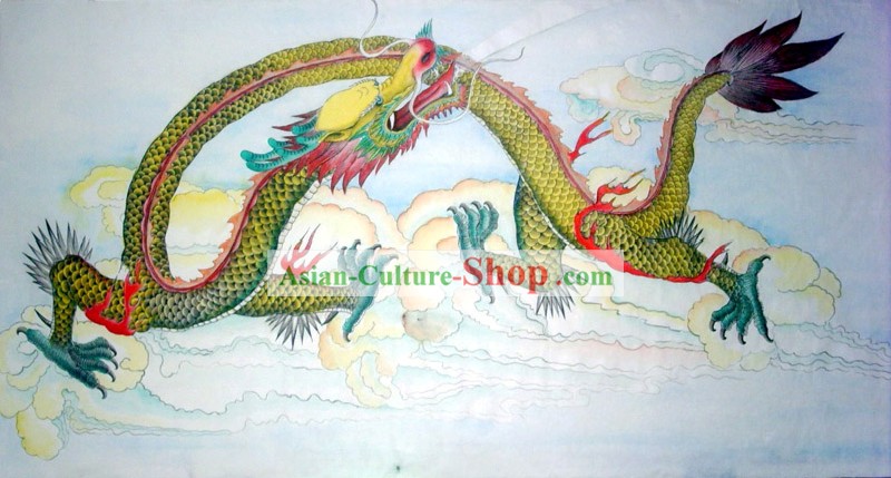 La pintura tradicional china con meticuloso detalle-Dragon héroe