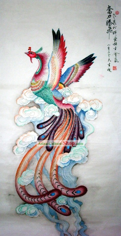La pintura tradicional china con meticuloso detalle: El aumento de Phoenix