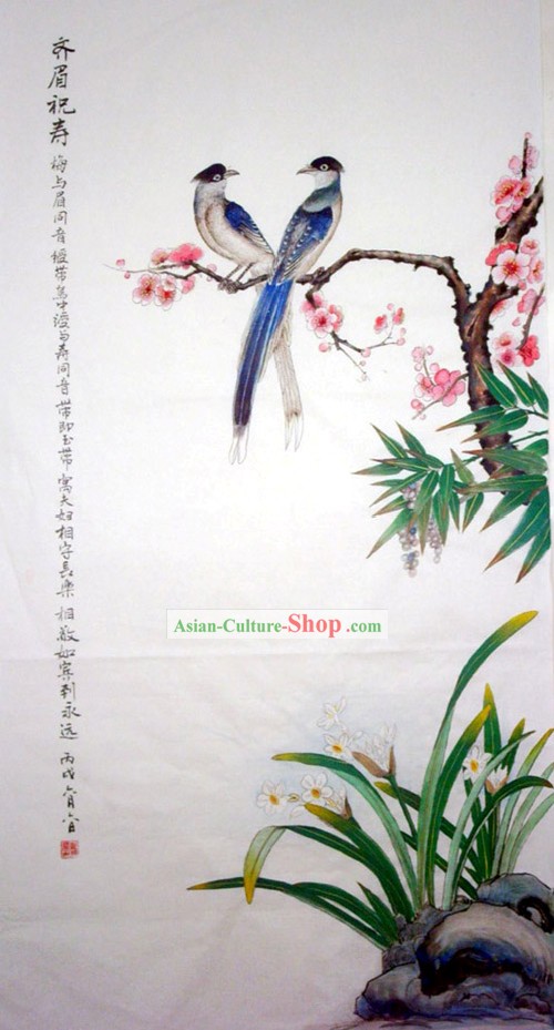 La pintura tradicional china con meticuloso detalle: Tordo